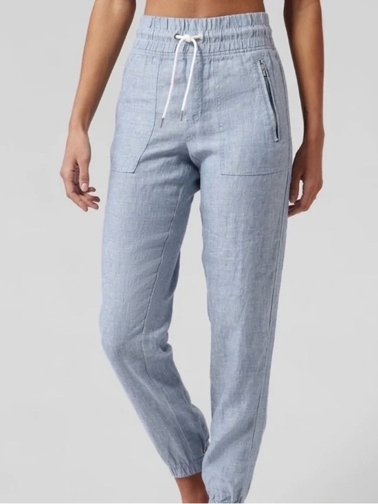 Athleta Pants - Athleta Cabo Linen Jogger blue, pockets elastic waist athleisure 6